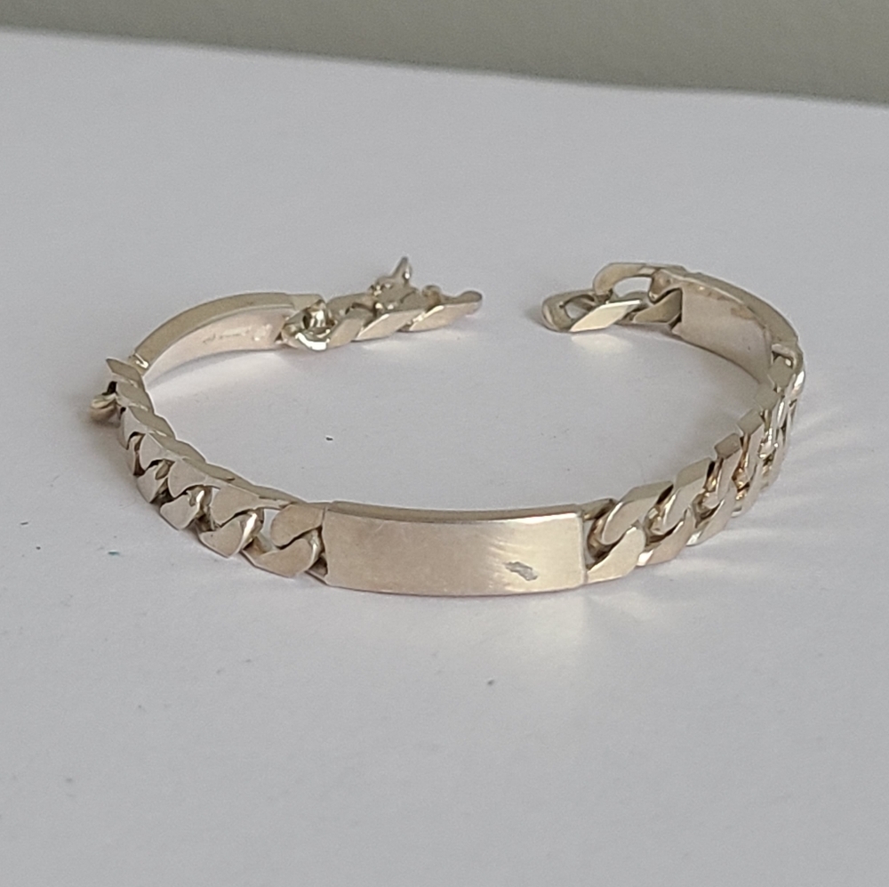 Vintage Sterling Silver Curb Link 3 Space Engravable ID Chain Bracelet